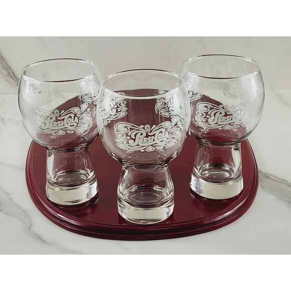 Pepsi Cola Clear Tumbler Glass 16oz Bell Shaped White Logo 6" Pedestal 70's x3 - Picture 1 of 14